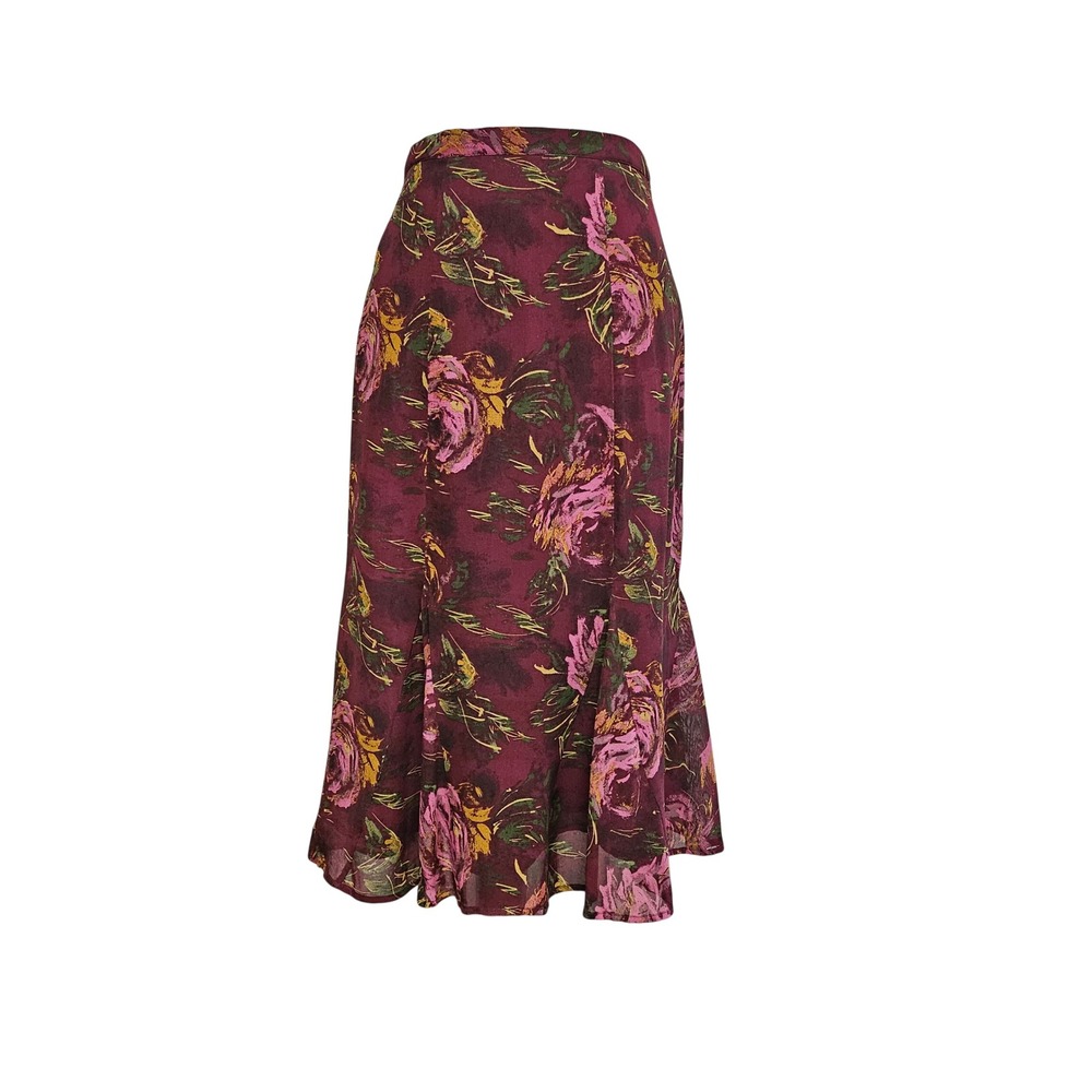 Coldwater Creek Romantic Burgundy Floral Fit & Flare Midi Skirt Size M Artsy